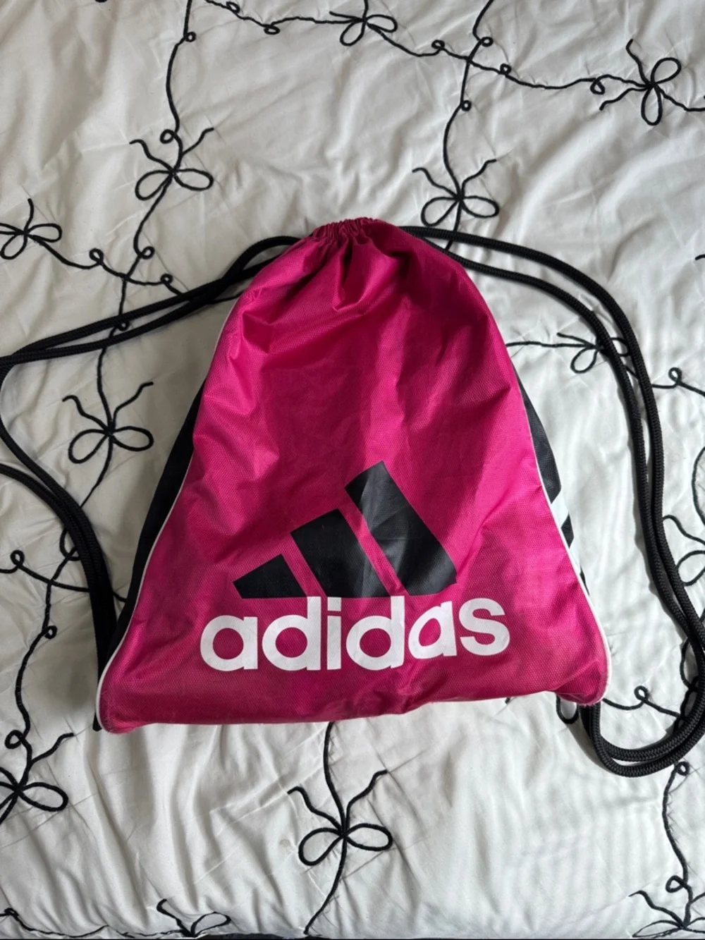 adidas Hot Pink Drawstring Sports Sack with Black Logo - Picture 1 of 3